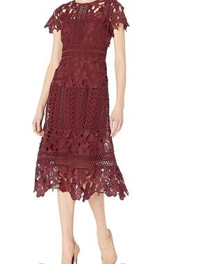 Erin Fetherston Women’s Burgundy Lace Midi Dress
